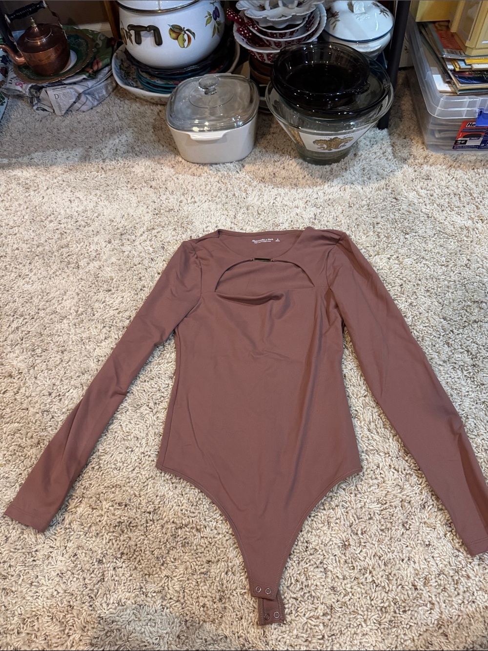 Abercrombie & Fitch Mauve Long-Sleeve Back-Cutout Bodysuit